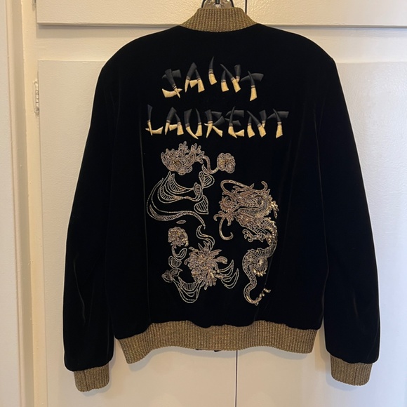 Saint Laurent Velvet Varsity Bomber Jacket - 36 - Picture 2 of 12